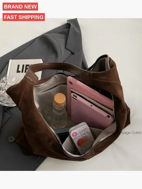 Suede Crescent Shoulder Bag Tote Crossbody Purse Top-Handle Travel Work - Picture 3 of 7